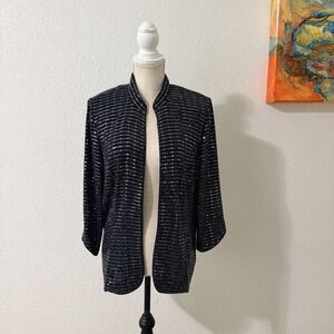 Alex Evenings Women'sBlack Sparkle Sequin Evening Jacket Blazer Cocktail XL